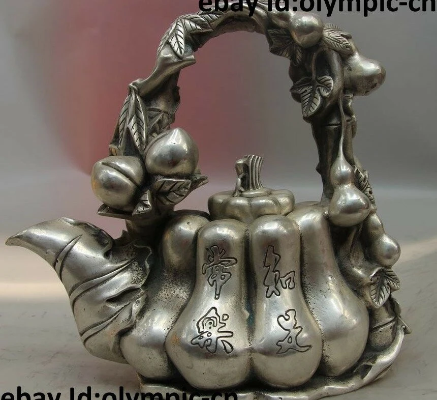 Китай Тибет серебро паук персик Бутылка Тыква чайник в форме тыквы со статуэткой