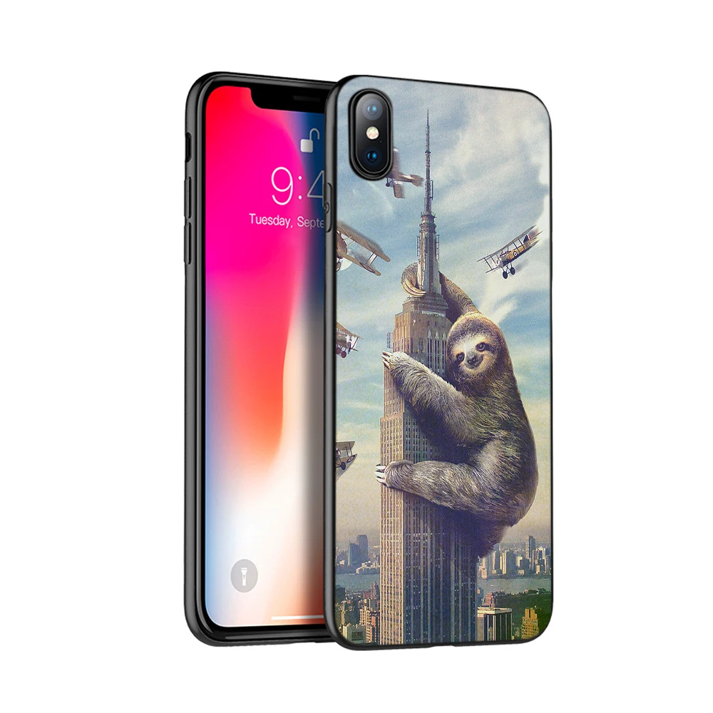 black tpu case for iphone 5 5s se 2020 6 6s 7 8 plus x 10 case cover for iphone xr xs 11 pro max caffeinated sloth animal free global shipping