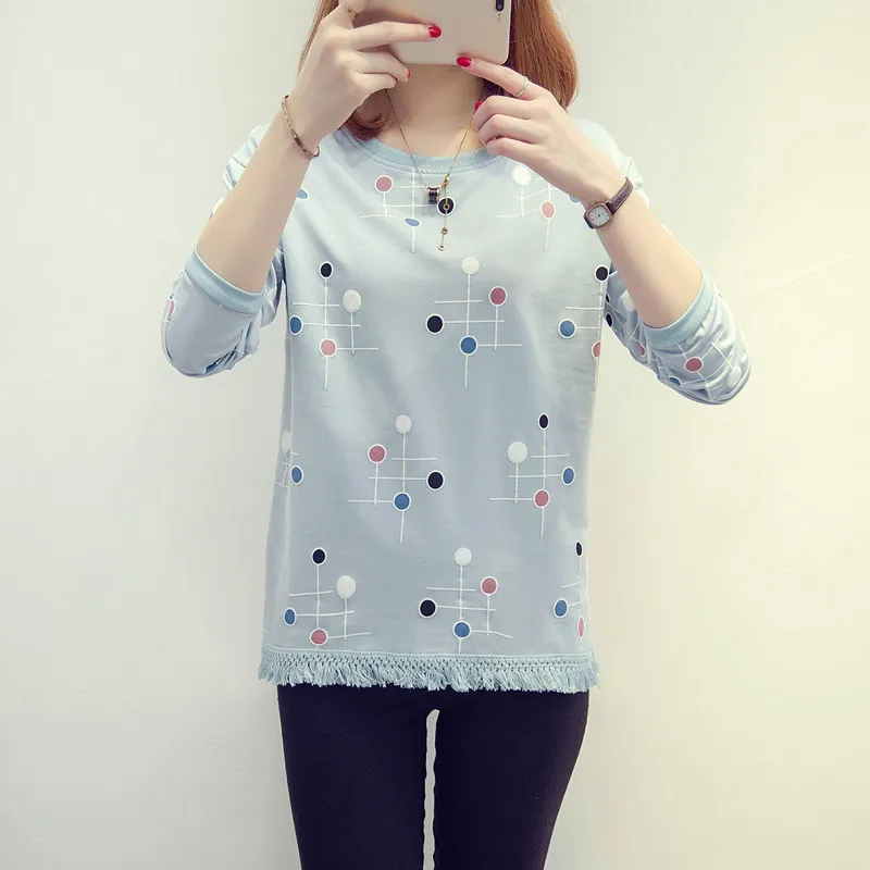 2019 для отдыха футболки Time весна и осень женщин Сплошной круглый точка