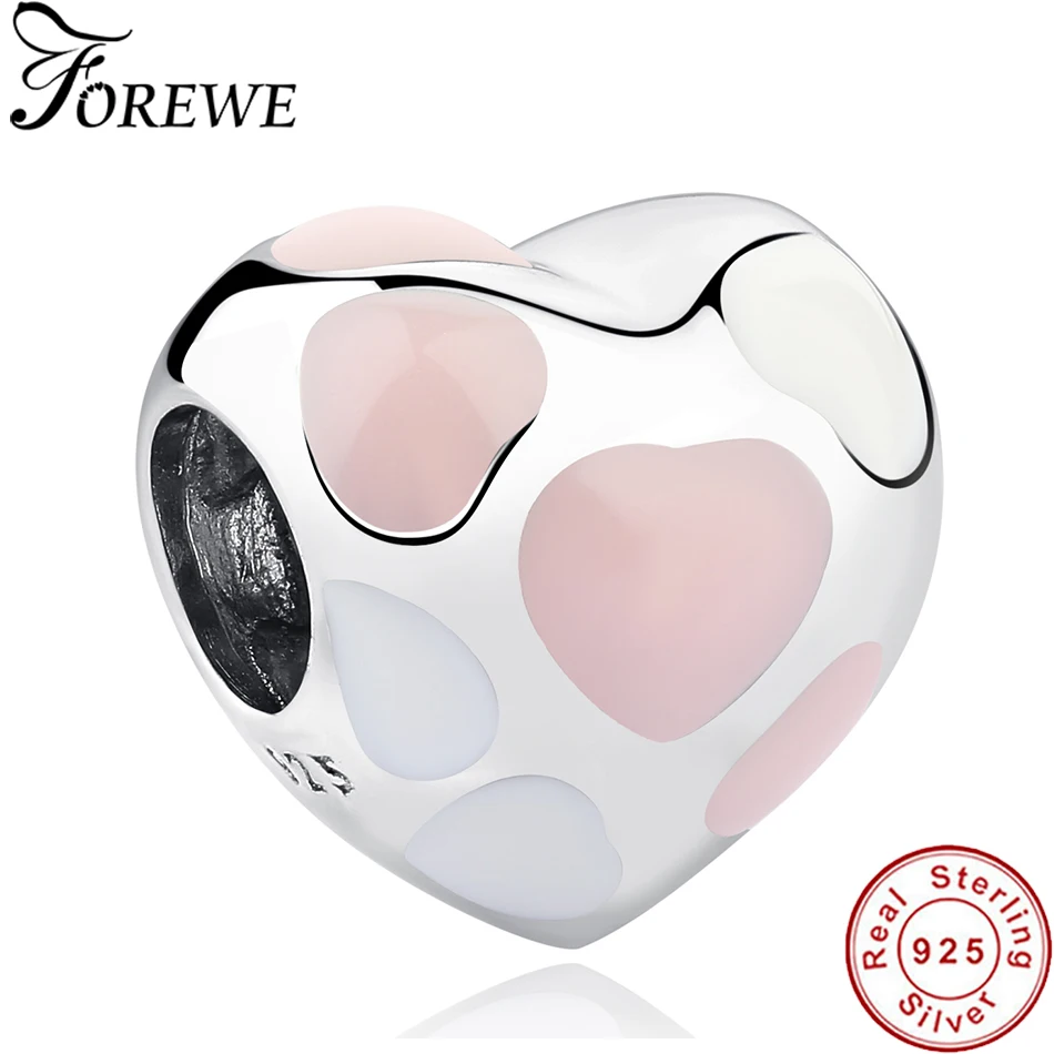 FOREWE Европейское розовое эмалированное сердце бусины подходят для Pandora