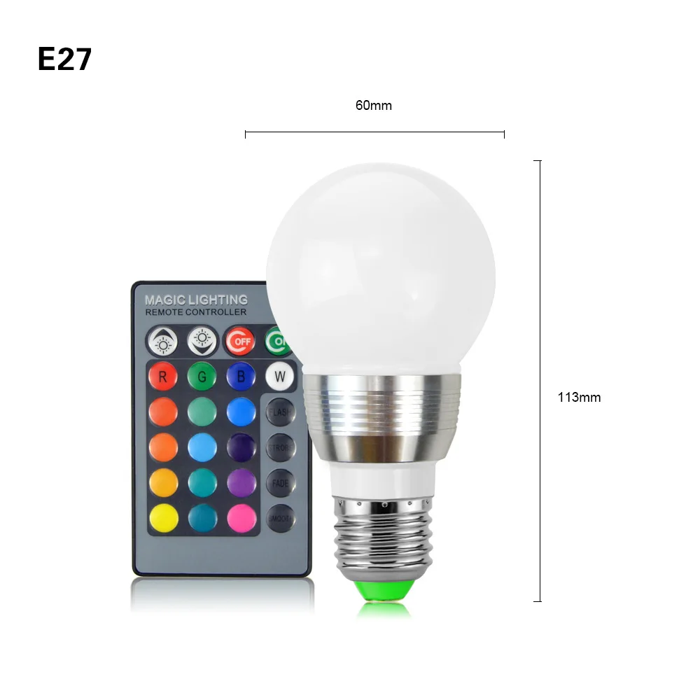 E27 Домашний Светильник ing RGB затемнения светодиодный ночной Светильник E27 E14 85-265V 110V 220V Sopt светильник для сценического освещения светодиодный лампы/24key пульт дистанционного управления Точечный светильник - Испускаемый цвет: E27
