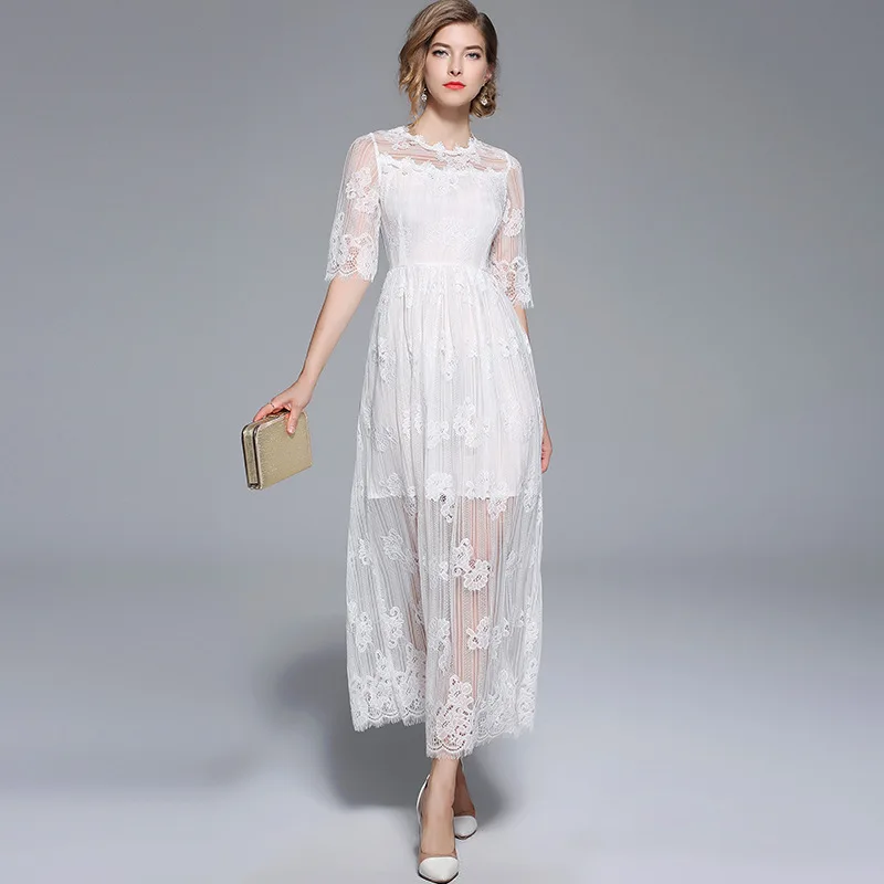 QMGOOD Лето Для женщин перфорированная ткань Тонкий кружевном платье Женский