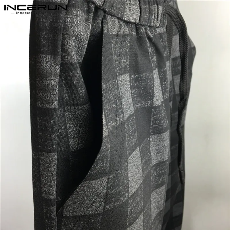 INCERUN,, Мужские штаны, клетчатые, в полоску, плотные, шаровары, мужские, стильные, уличная одежда, повседневные, бегуны, длина по щиколотку, брюки для мужчин, зимние