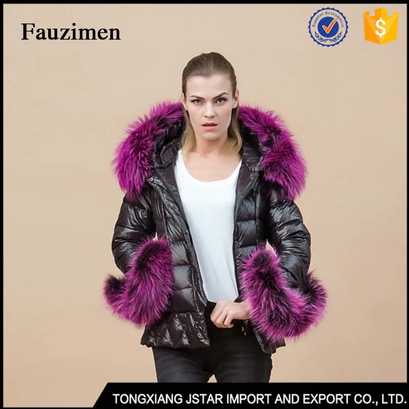 

winter women warm Folding Down Ladies Jacket windbreaker raccoon real Fur Hood parka women coat outwears black jacket