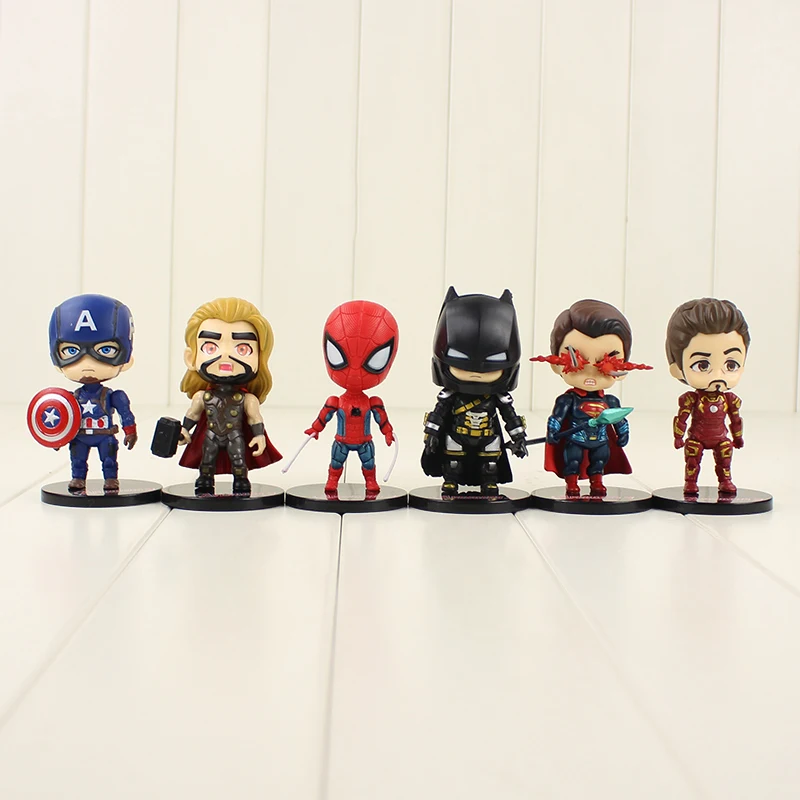6 шт./лот Super Hero цифры Тор Железный человек Капитан Америка Человек паук модель