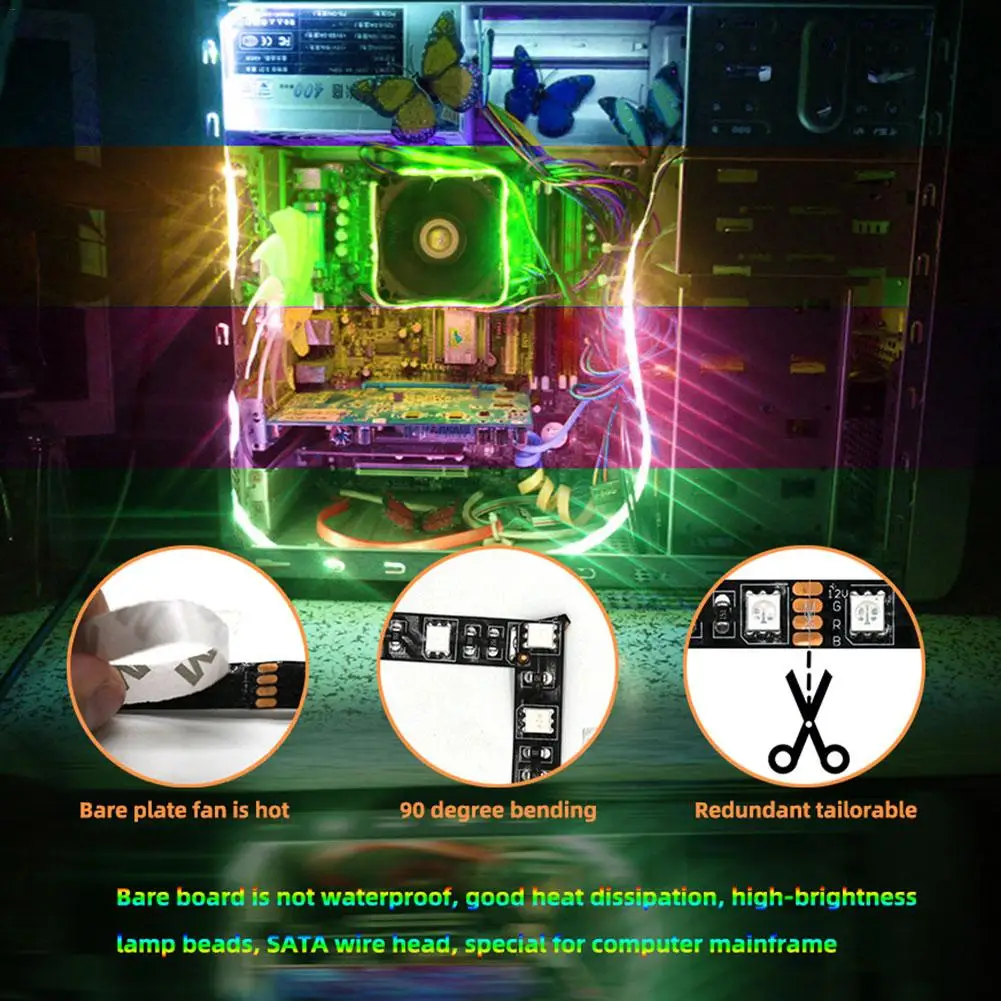 12 В DC SMD 5050 гибкий, светодиодный RGB полосы света для фона компьютерный корпус для ПК Магнитная клейкая лента свет