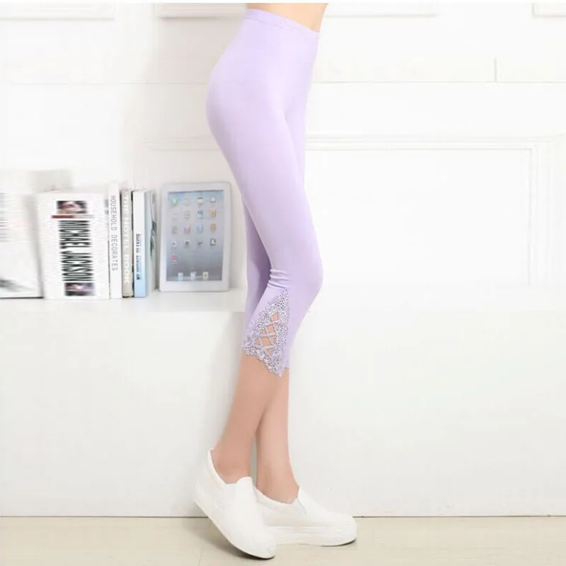 2017 Модные женские летние кружевные брюки облегающие Стрейчевые длиной 3/4