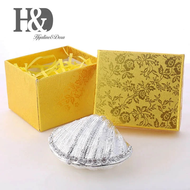 H&D Silver Mussel Hinged Trinket Box Wedding Ring Holder Metal Seashell Figurine for Display|Статуэтки и миниатюры| |
