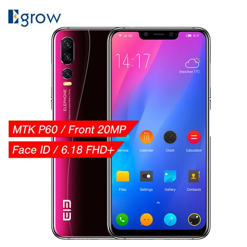 Смартфон Elephone A5 6GB 128GB Face ID 6 18 дюймов Android 8 1 четыре ядра 4000 мАч 12 Мп + 20 МП OTG