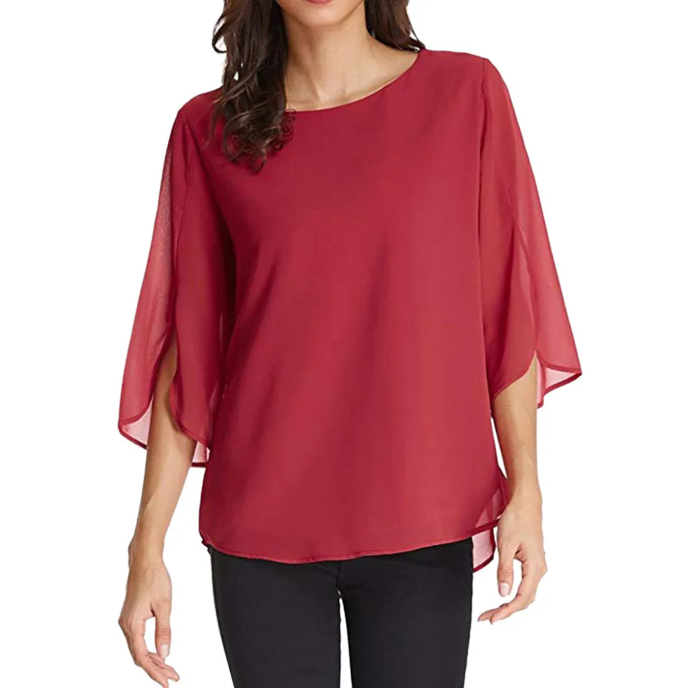 Summer Chiffon Blouse Women Casual Flare Sleeve Shirts Loose Ladies Tulle Mesh Tops Tee Office Blusas Mujer New 2019 |