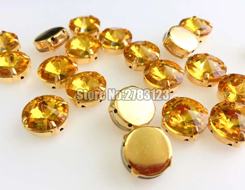 Золотое дно круглые желтые пришивные камни стекло AAA прозрачная спутниковая