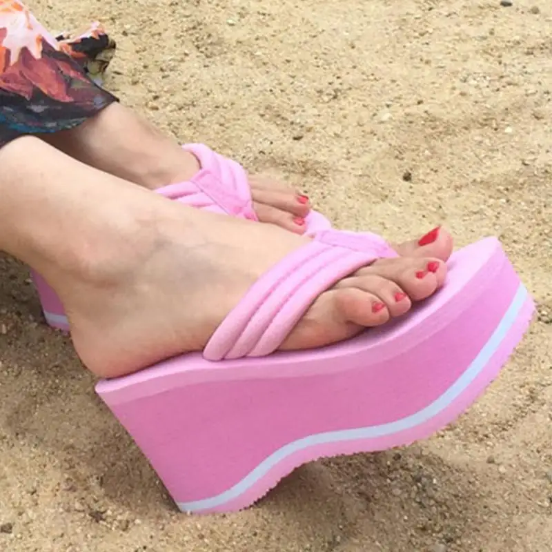 Шлепанцы женские на высоком каблуке сандалии платформе танкетка модная пляжная