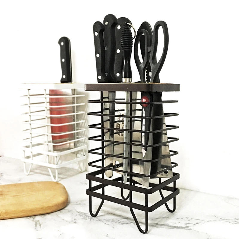 Выдалбливают 304 Нержавеющая сталь Ножи держатель дерево Творческий черный белый