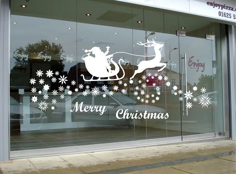 

Рождественские наклейки на стену с Санта-Клаусом, оленями, съемные виниловые наклейки на стену, Декор, стекло, окно, настенная татуировка, вы...