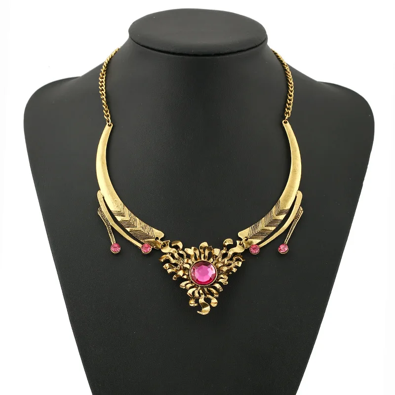 Модные Винтаж Панк цветок Подвески Красный Синий Кристалл колье Цепочки и