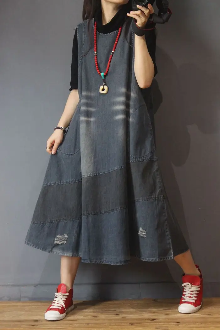 Женские винтажные платья на бретельках универсальные свободные без рукавов с