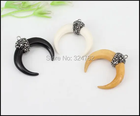 10 шт. подвеска в форме полумесяца/рога из бычьей кости с кристаллами горным