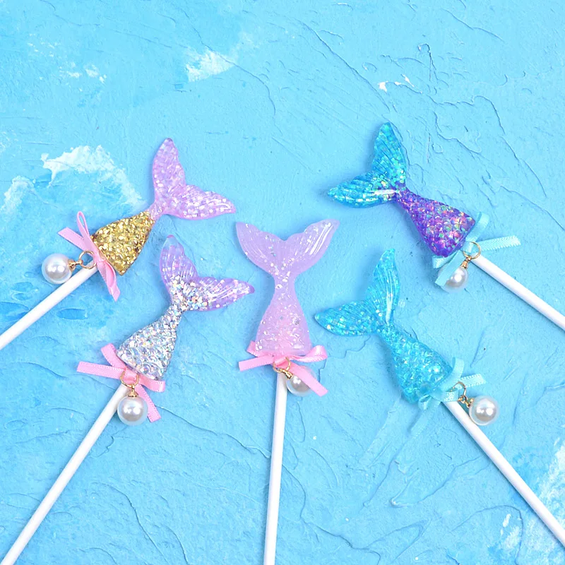 Русалка рыбий хвост Блестящий торт topper baby shower Topper deco украшение для выпечки с днем