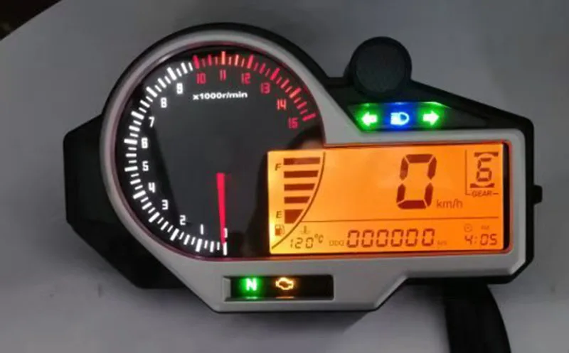 

TKOSM Universal Motorcycle 15000RPM Digital LCD Odometer Speedometer Tachometer Instruments with Speed Sensor 1-6 Gear Motocycle