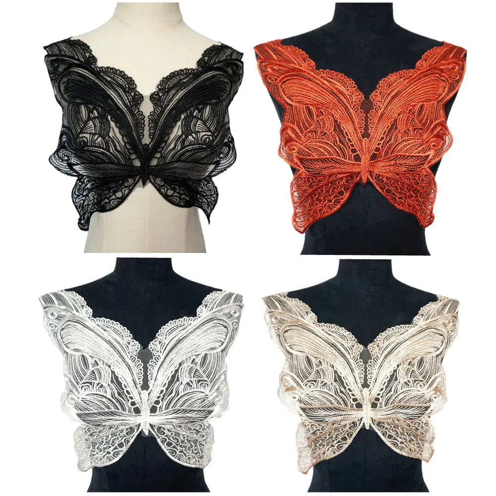 Черно белая ткань бабочка аппликации отделка из сетки кружева Вышитый свадебный