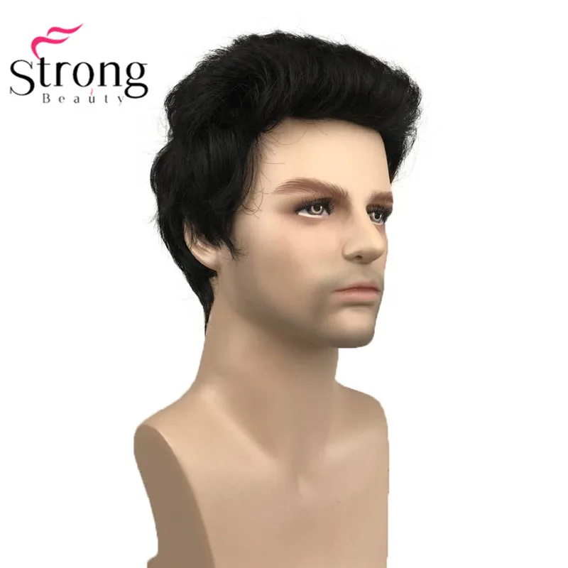StrongBeauty черный короткий мужской парик Синтетический Полный парик для мужчин