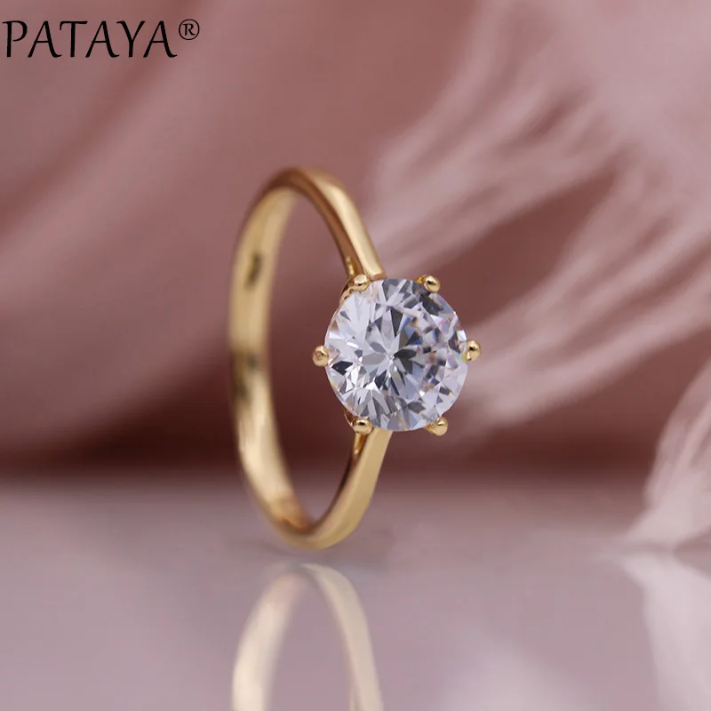 Женское кольцо с большим круглым белым цирконием PATAYA из розового золота 585 пробы 6