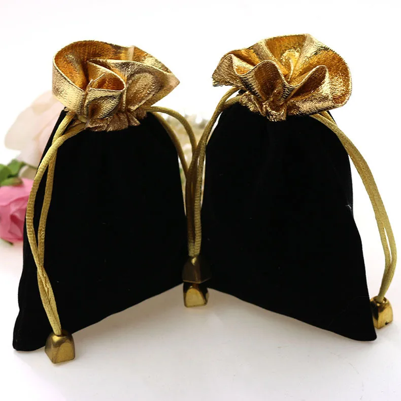 9*12cm 200pcs Black Phnom Penh Velvet Bags For Jewelry Pouch Gift Bag Package With Drawstrings Bag Wedding Diy Women Display