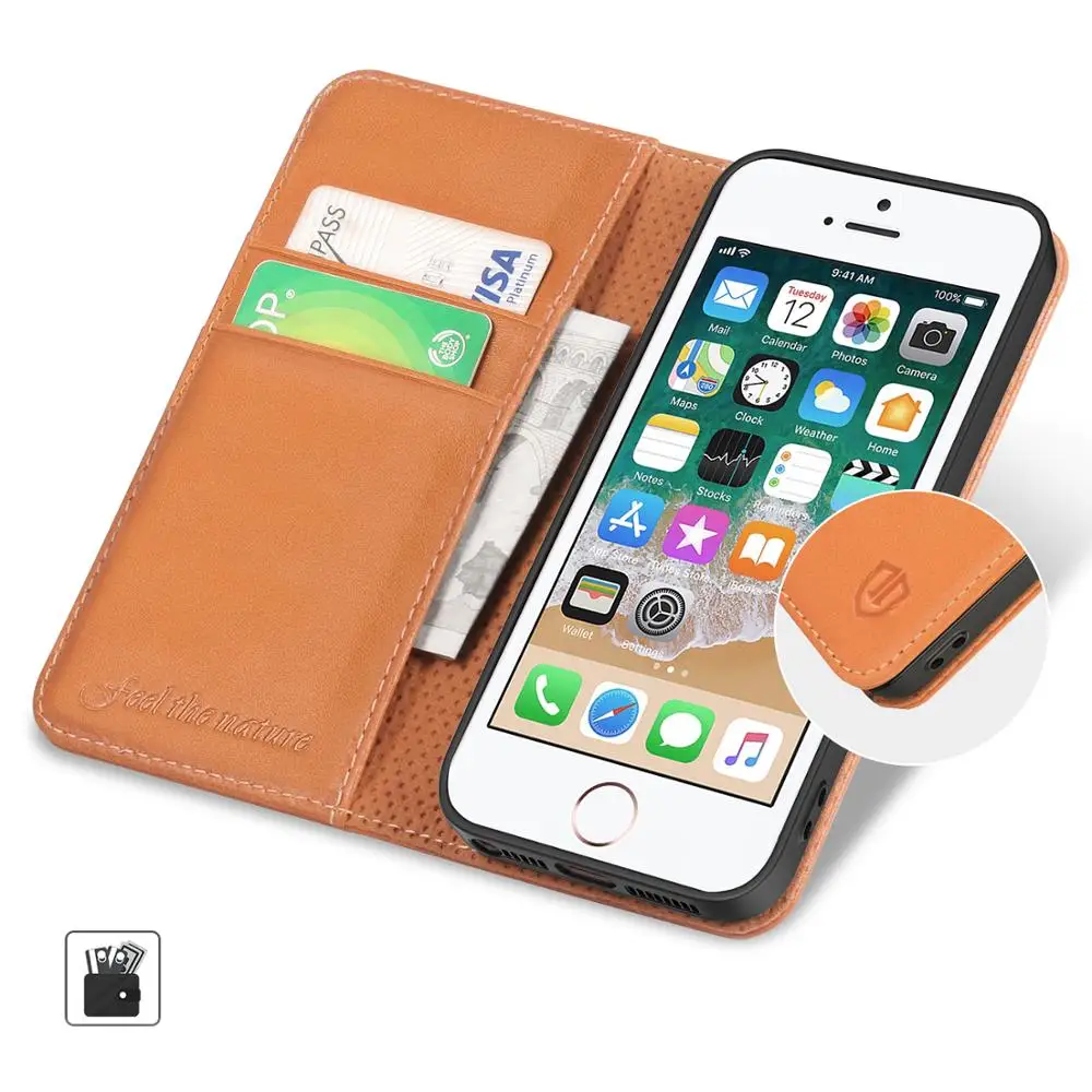 Чехол бумажник SHIELDON для iPhone 5/5s/se【натуральная кожа ID Holder【Card Слоты kickstand【card