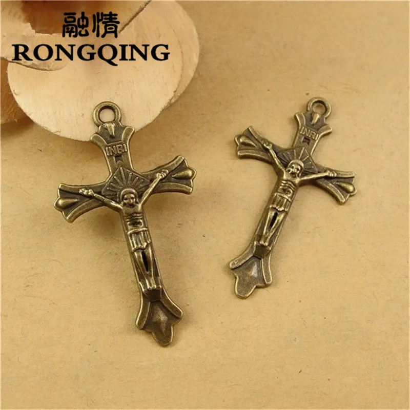 

RONGQING 42*24MM 40pcs/lot cross religion Pendants Necklaces Handmade Accessories Fashion Jewelry Charms DIY