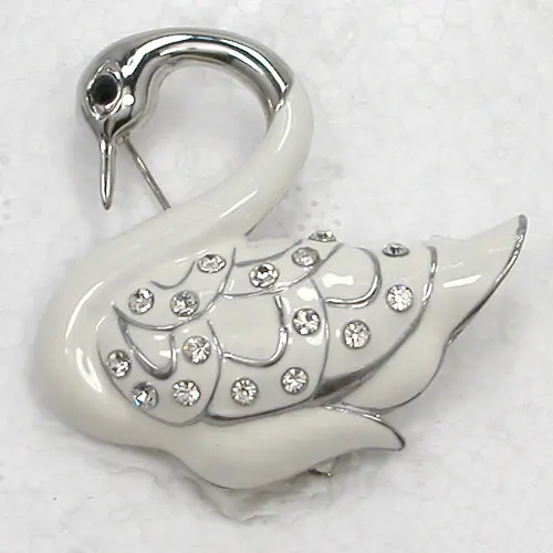 

Clear Rhinestone Enamel Swan Pin brooches C427 A