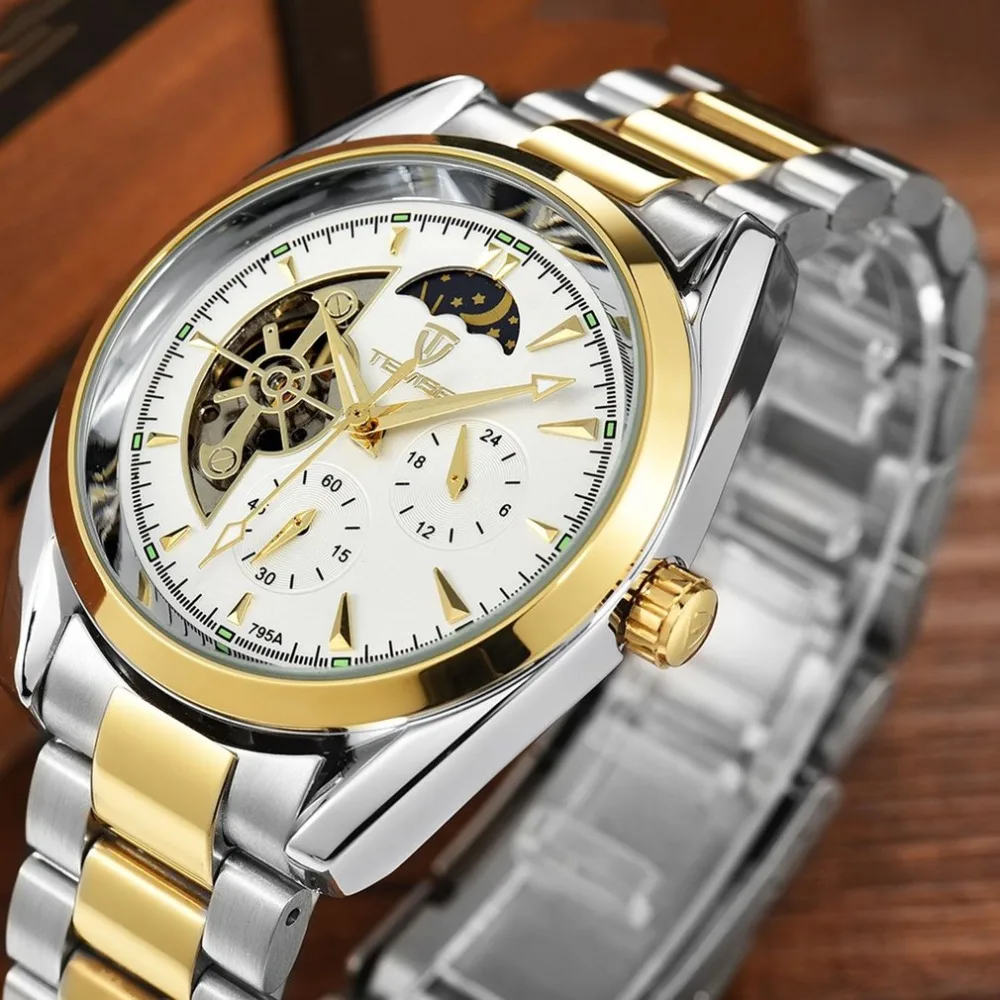 TEVISE Роскошные Мужские автоматические часы из нержавеющей стали с механическим