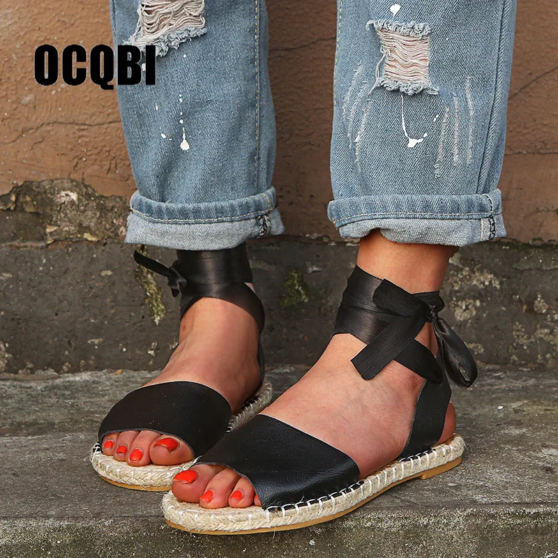 Сандалии больших размеров женская летняя кожаная обувь на плоской подошве в