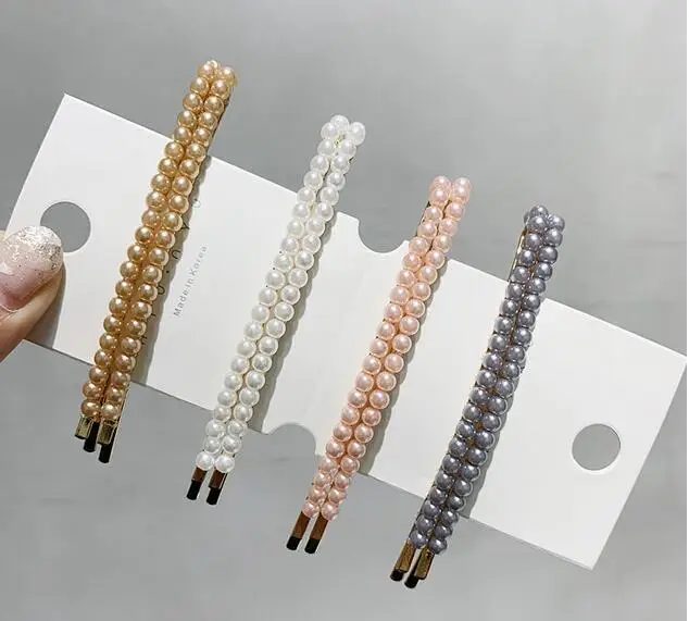 1Pair Korea Simple Imitiation Pearl Hair Clips Hairpins for Women Solid Color Beads Long Barrettes Accessories 2019 | Украшения и