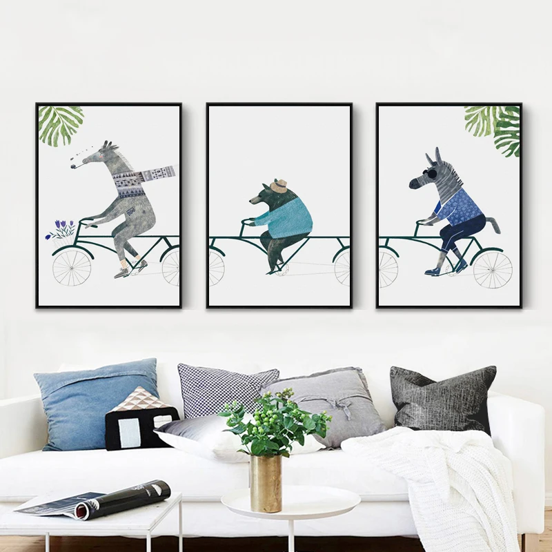 07 г Забавный велосипед животное Зебра медведь холст картины плакаты и принты