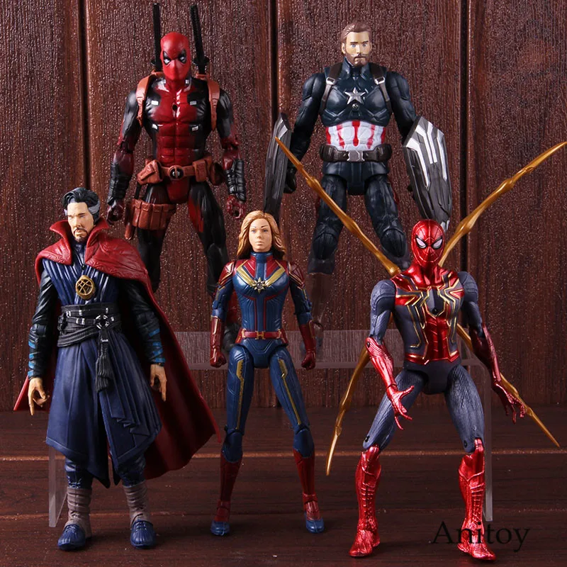 С принтами "Marvel", "Мстители" Бесконечная война Капитан Marvel Человек-паук, Железный человек фильма «Дэдпул»; рубашки, движущаяся фигурка, Коллекционная модель, игрушка 5 шт./компл