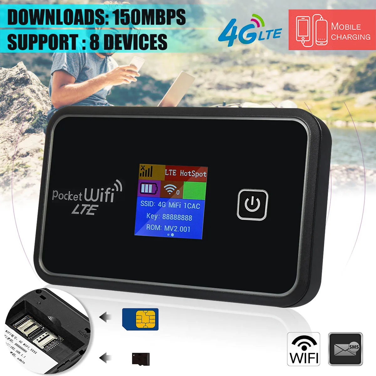 6 в 1 портативный 4G мобильный WiFi модуль MIFI беспроводной портативный горячий точечный маршрутизатор широкополосный ЖК-дисплей с батареей для смартфона