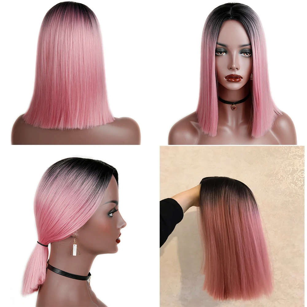 FAVE Ombre черный розовый/коричневый/Блонд короткие шелковистые прямые термостойкие волокна синтетические волосы для черных женщин парик косплей
