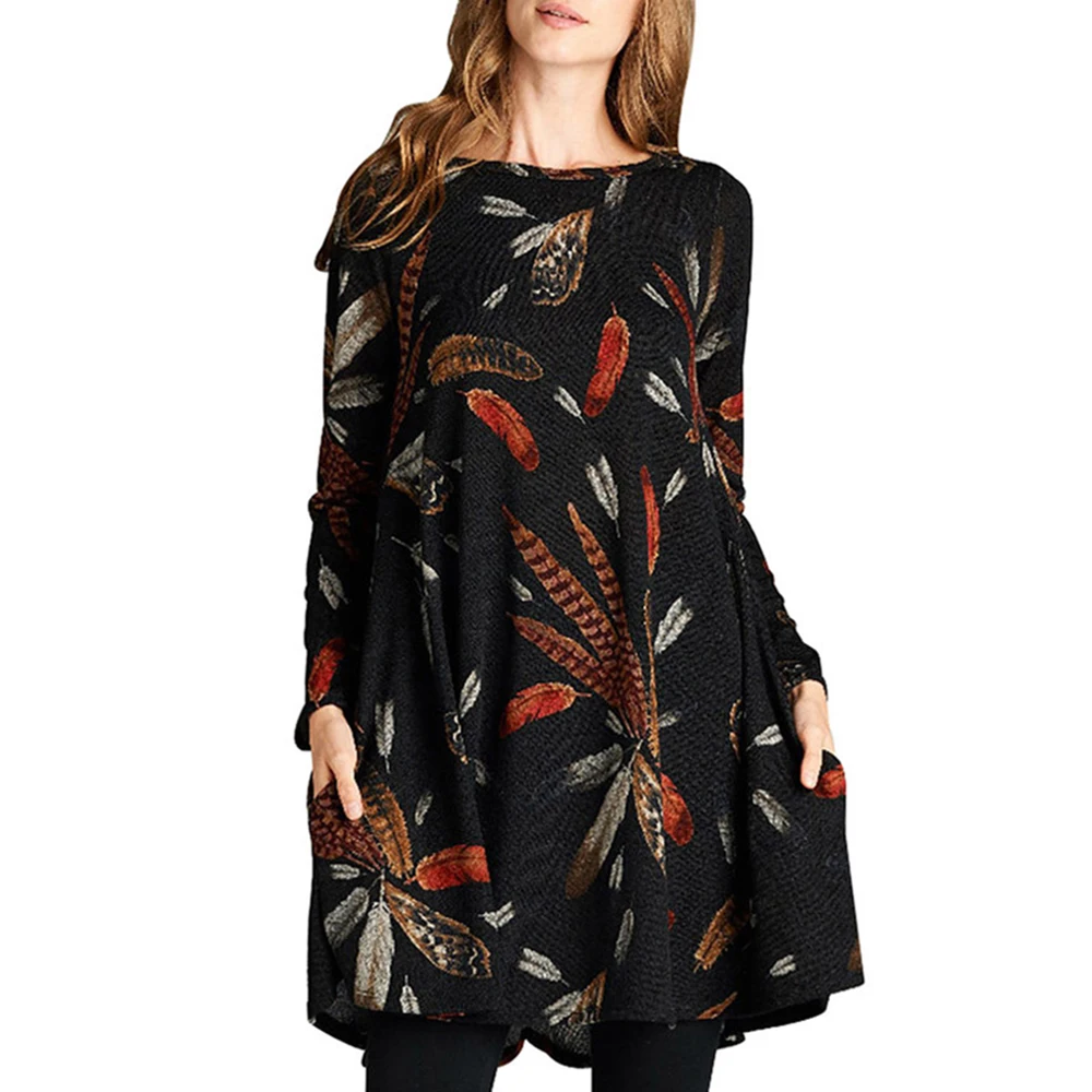 Женские повседневные плюс размер платья осень-зима трапециевидной формы с