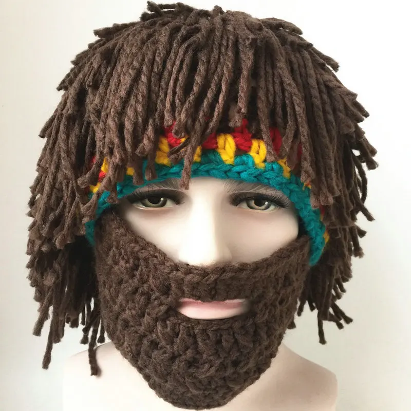 Головные уборы с париком и бородой Hobo Mad Scientist Rasta Caveman вязаные теплые шапки ручной