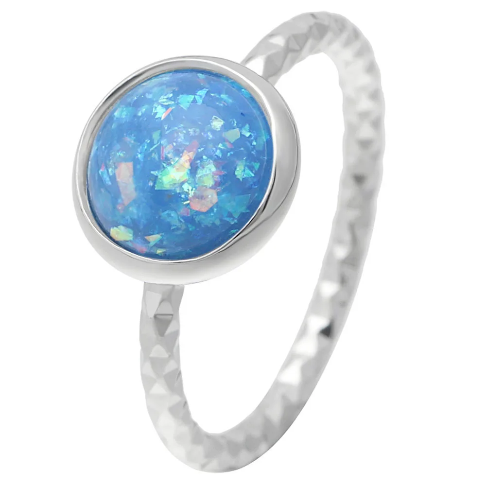

New Romantic Blue Round Fire Opal Rings For Women Silver Color Wedding Engagement Ring Charming Jewelry Promise Anillos Gift