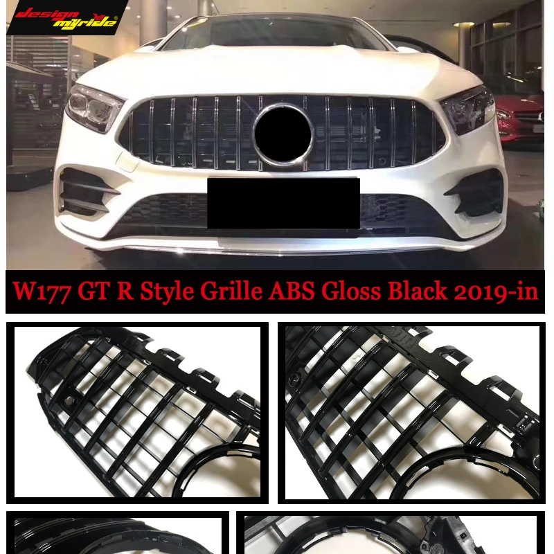 А-класс LCI W177 GT R-style решетка ABS черный глянец с камерой A180 A200 A250 спортивные решетки передний бампер сетка без эмблемы 19