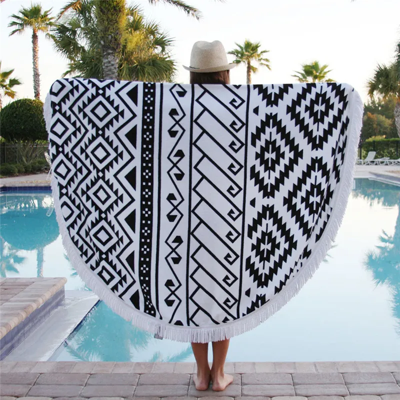 Новинка Европейский круглый пляжный коврик из искусственного шелка с принтом