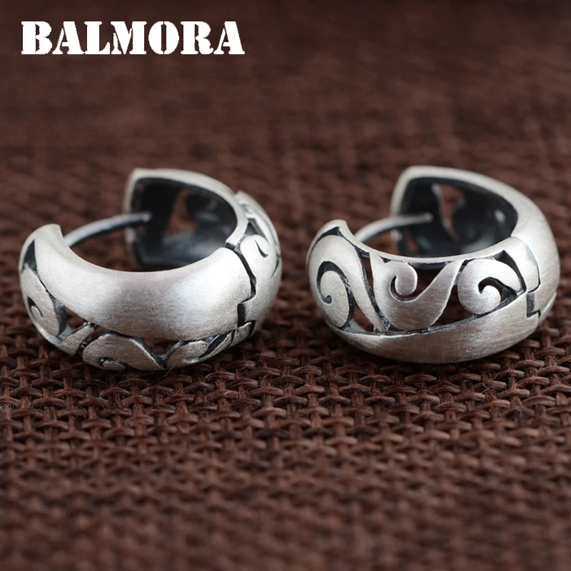 BALMORA, настоящее 990 чистое серебро, серьги-кольца, полые, для женщин, мам, особые подарки, Ретро стиль, элегантные Этнические, модные ювелирные изделия, бижутерия