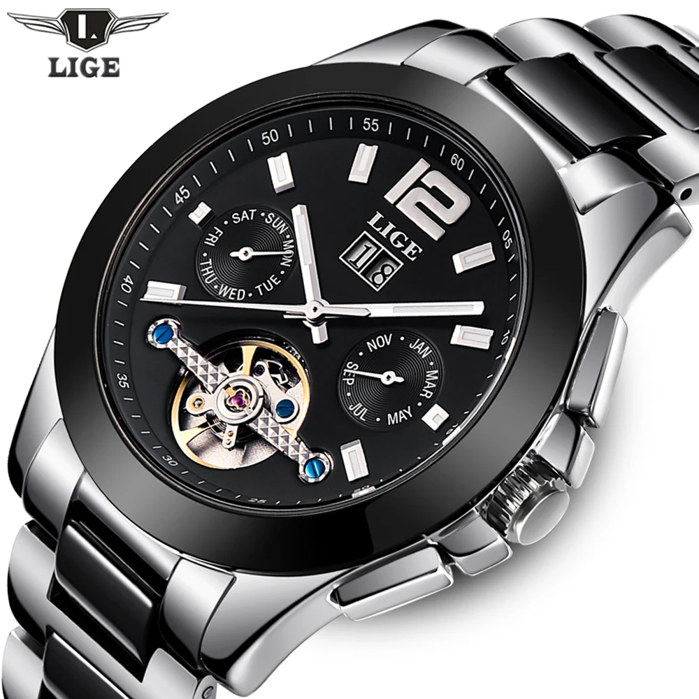 Top Brand Luxury LIGE Watches Men High Quality Tourbillon Automatic Mechanical Mens Dive 50M Business Steel Wristwatch | Наручные часы