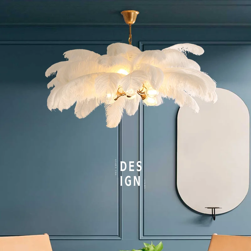 Postmodern Ceiling Pendant Lights Ostrich Feather Living Room Dining Bedroom Hanging Lighting | Освещение