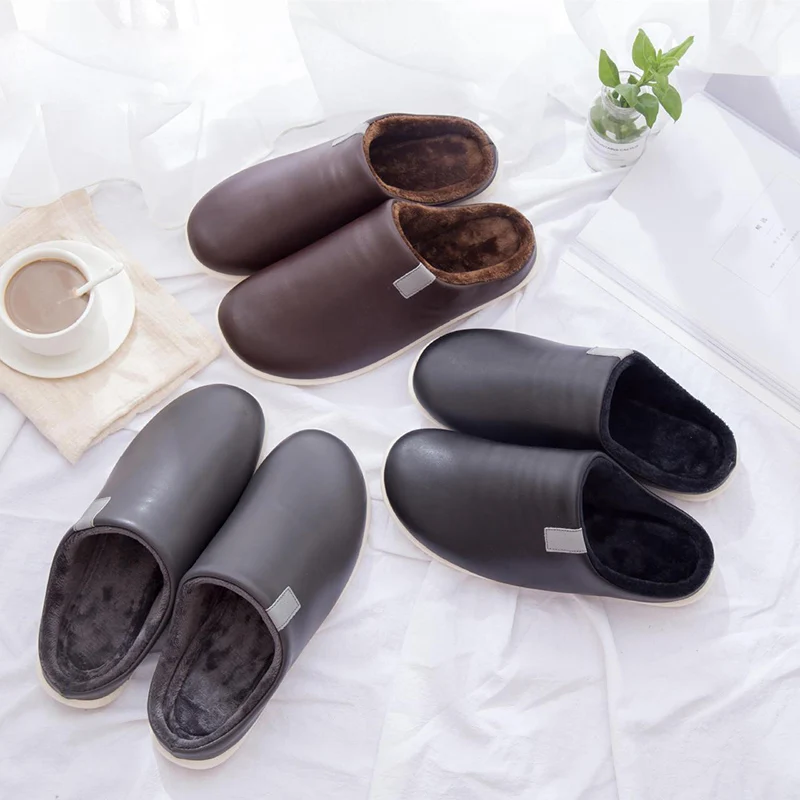 Мужские тапочки Новинка Большие размеры теплые Зимние домашние для пар Теплые