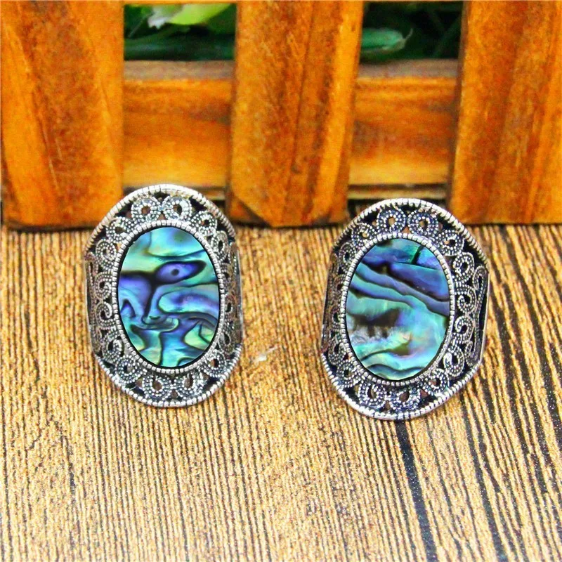 Овальный Shell Кольца для Для женщин цветочных растений антикварная посеребренные