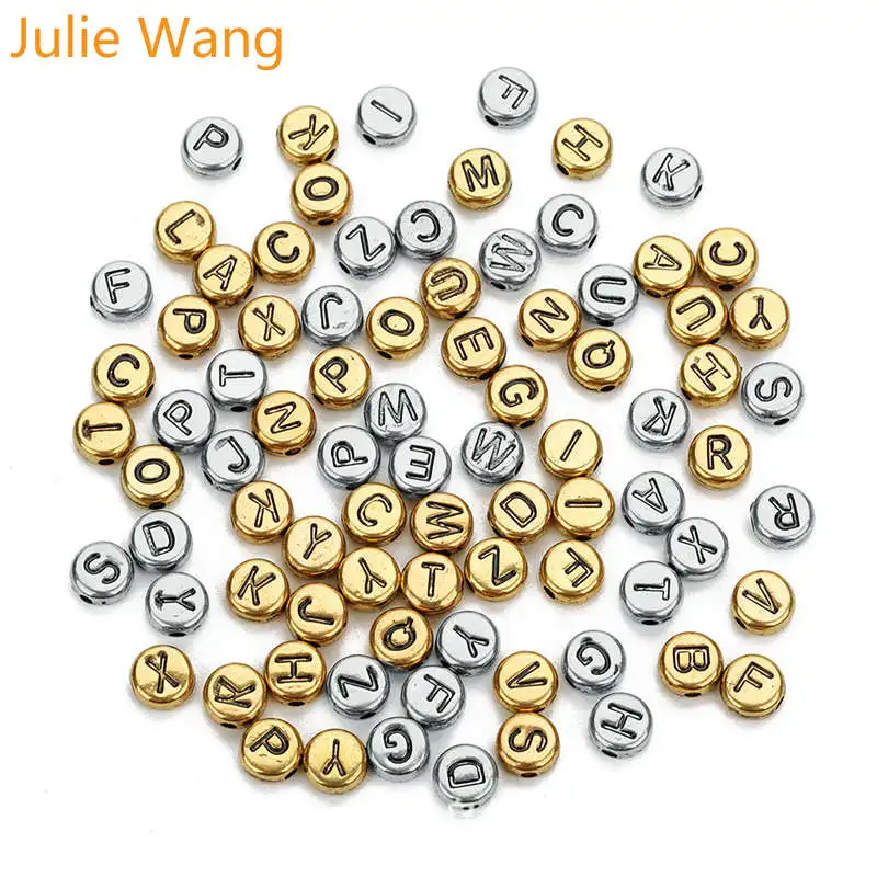 Julie Wang 100 шт. 7 мм акриловые круглые буквы бусины случайный смешанный Алфавит