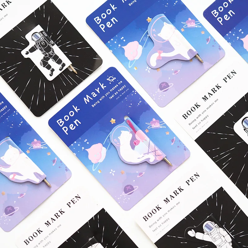 2X космическая кошка магнитные закладки с ручкой книги маркер страницы канцелярские товары школы офисные принадлежности скрепки