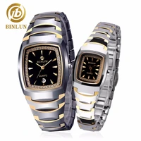 binlun couple watches quartz watch for women tungsten steel rectangle diamond decoration waterproof pair wristwatches with date